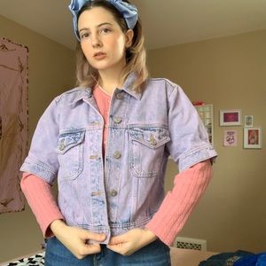lavender gap cropped short sleeve jean jacket